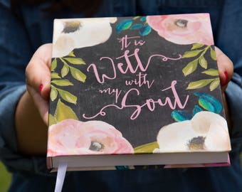 Prayer Journal | Bound Journal | Hardcover Journal  | It is Well With My Soul | Floral Notebook | Bible Journaling | Gifts | School Supplies