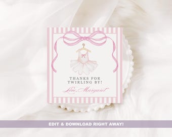 Ballet Birthday Favor Tag: Pink Pointe Shoes, Editable (Digital Download)