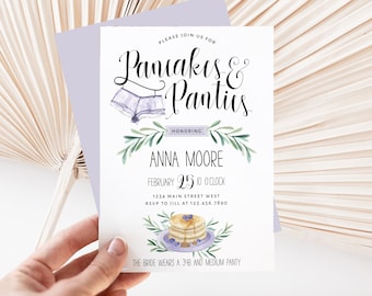 Pancakes & Panties Lingerie Shower Invitations | Bachelorette Party | Hens Party | Classy Lingerie | Watercolor | Bridal Brunch Editable
