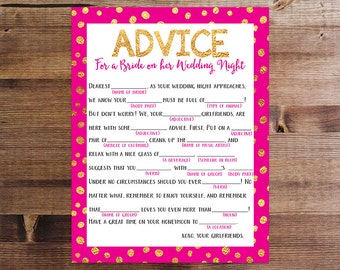 Wedding Night Mad Lib | Bachelorette Party Printable Game | Advice for the Bride on her Wedding Night | Download and Print | Printable Game