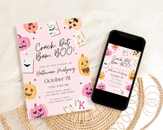 Halloween Mahjong Invitation: Spooky Game Night Editable Template