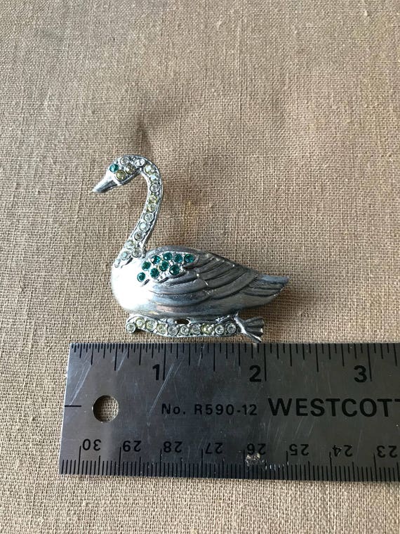 Vtg 60's Rhinestones Silver Tone Swan Brooch - image 7