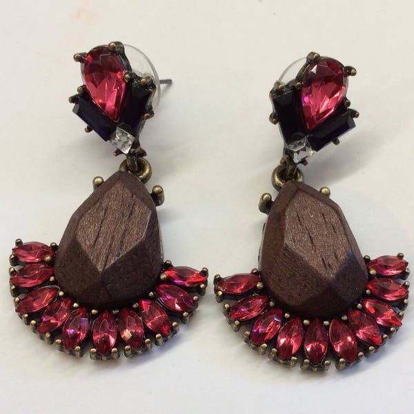 BAUBLEBAR Pink And Dark Purple Lucite Rhinestone Wood Center Earrings