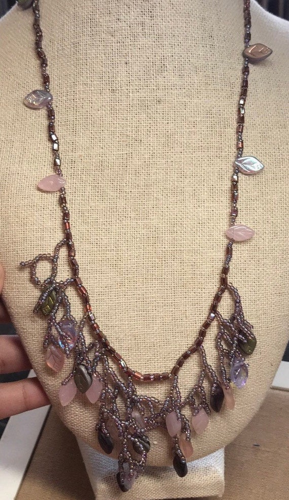 Artisan Made 1990's Crystal & Rose Quartz Leaves … - image 1