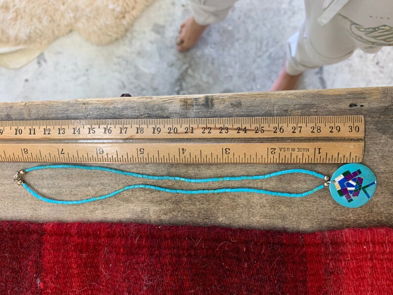Stamped 925 Sterling Silver Turquoise Bead Gemstone Inlay Necklace
