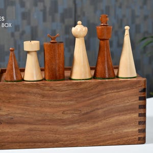 1940s Art Deco Series Weighted Chess Pieces Sheesham and Boxwood -3.8&quot; King. Optional Board & Storage Box