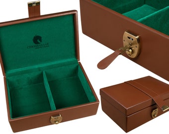 Chess Storage Box Genuine Leather Brown Color for 3" - 4" Chess Sets