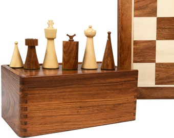 1940s Art Deco Series Chess Set Combo - Weighted Chess Pieces - Sheesham Wood - 3.8" King + Chess Storage Box + 19" Wooden Chess Board
