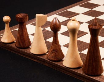 Modern Mid Century Minimalist Hermann Ohme wooden weighted Chess Pieces M0035