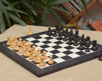 Deluxe Old Club Series Chess Set Ebony & Boxwood Pieces with Olive Wood &  Black Deluxe Board - 3.75 King