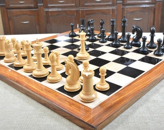 Combo of Red Rum Luxury Staunton Series Chess Set with Wooden Board in Ebony / Box Wood - 4.4" King C0571