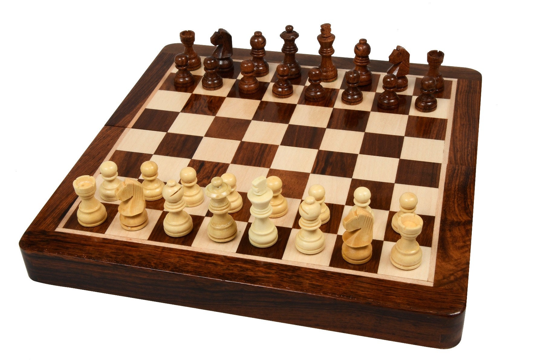 Travel Chess Set Folding Magnetic lacquer finish Sheesham 10&quot; - Portable Chess Set - Foldable Chess Set Board - Travel Friendly Chess Set