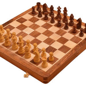 Traveling Magnetic Chess Set Hand Made Staunton Shesham Wood 14 x 14 Inches from India. SKU: S1232 image 2