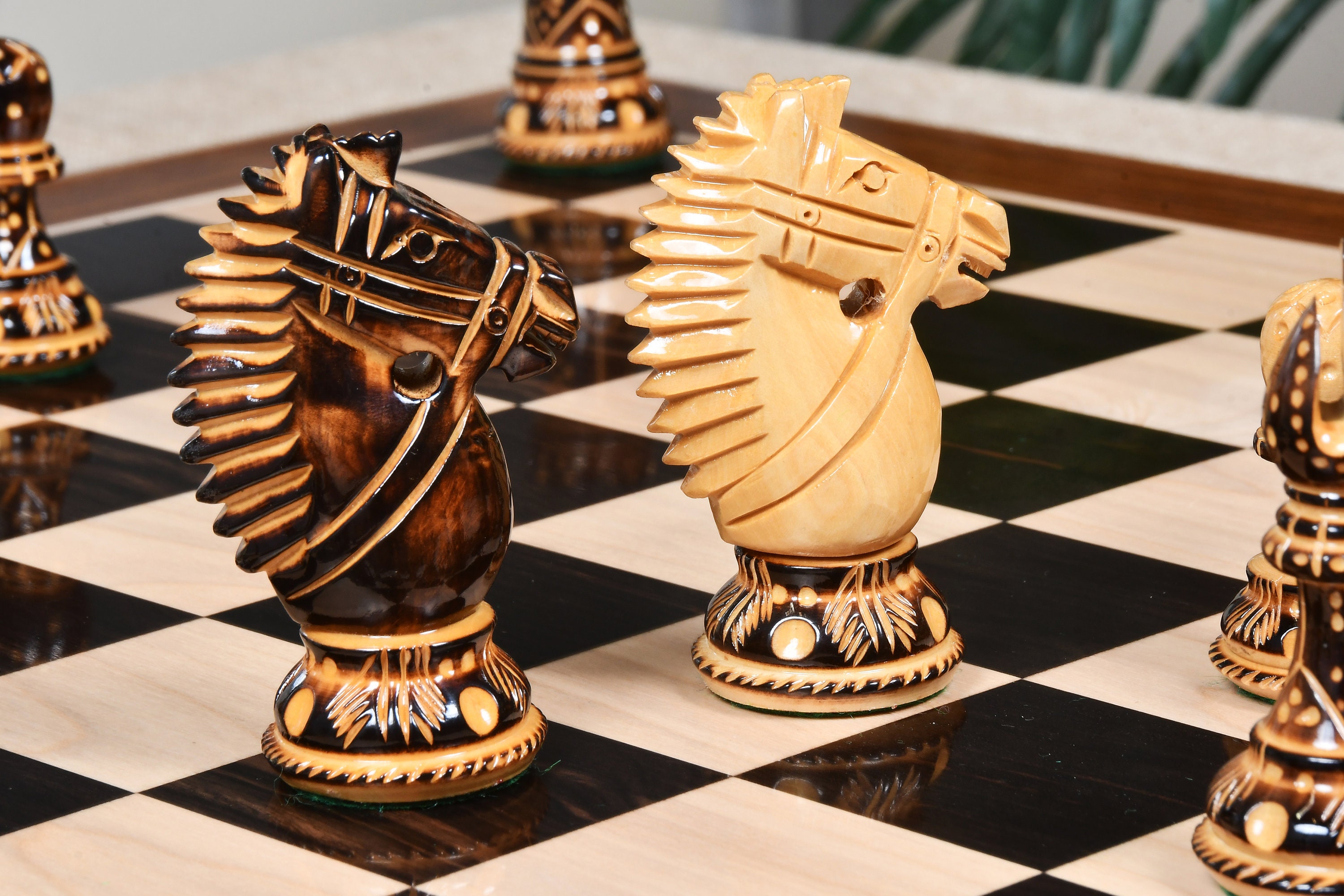 The Bridle Study Analysis Chess Pieces in Ebonized and Boxwood -   Denmark