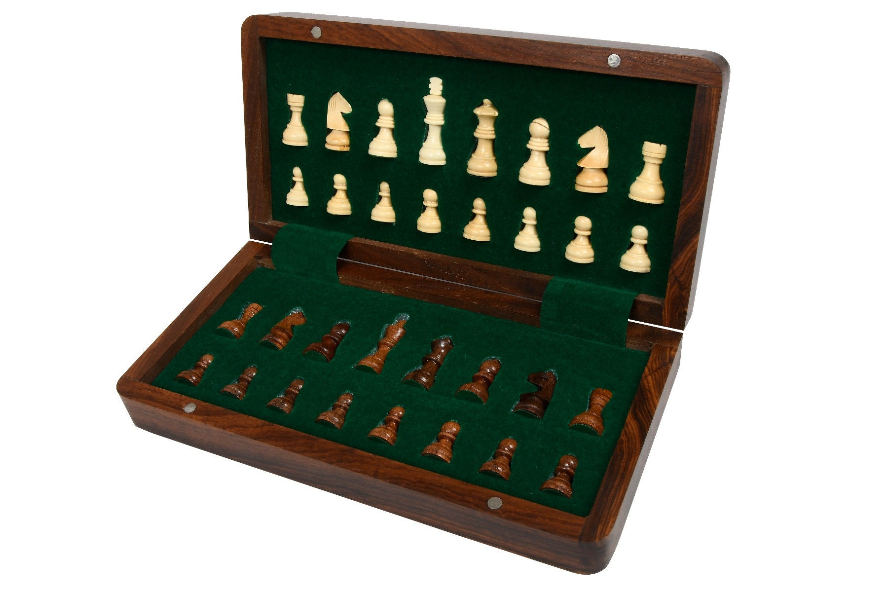 Travel Chess Set Folding Magnetic lacquer finish Sheesham 10&quot; - Portable Chess Set - Foldable Chess Set Board - Travel Friendly Chess Set