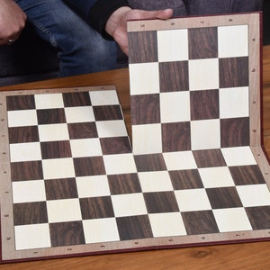 Tablero de ajedrez indio plegable de cartón de 19" con anotaciones en cuadrados de color marrón y blanquecino - Tablero de ajedrez de madera de 55 mm cuadrados