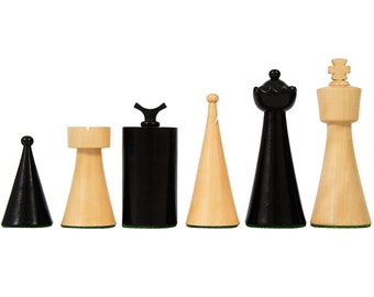 1940s Art Deco Series Weighted Chess Pieces Ebonized Boxwood and Boxwood -3.8" King. R0397B