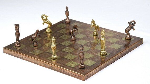 Brass Chess Set Handmade Antique Finish Vintage Style Figure Chess