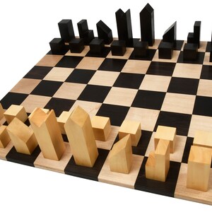 Minimalist Chess Set Combo - Folding Chess Board - Ebonized Boxwood - 2.79" King