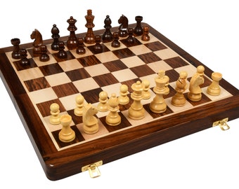 Travel Series Folding Non-Magnetic Lacquer Chess Set in Sheesham & Maple Wood - 16" S1207-L