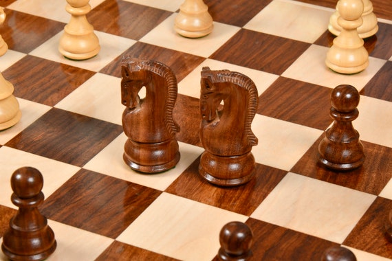 German Knight Plastic Chess Set Brown & Natural Wood Grain Pieces - 3.9  King