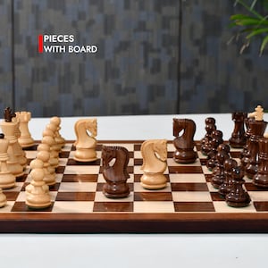 Chess set-Traditional Russian Zagreb Chess Pieces - Sheesham / Natural Boxwood (3.1&quot; King) | Optional Chess Board and Storage Pouch