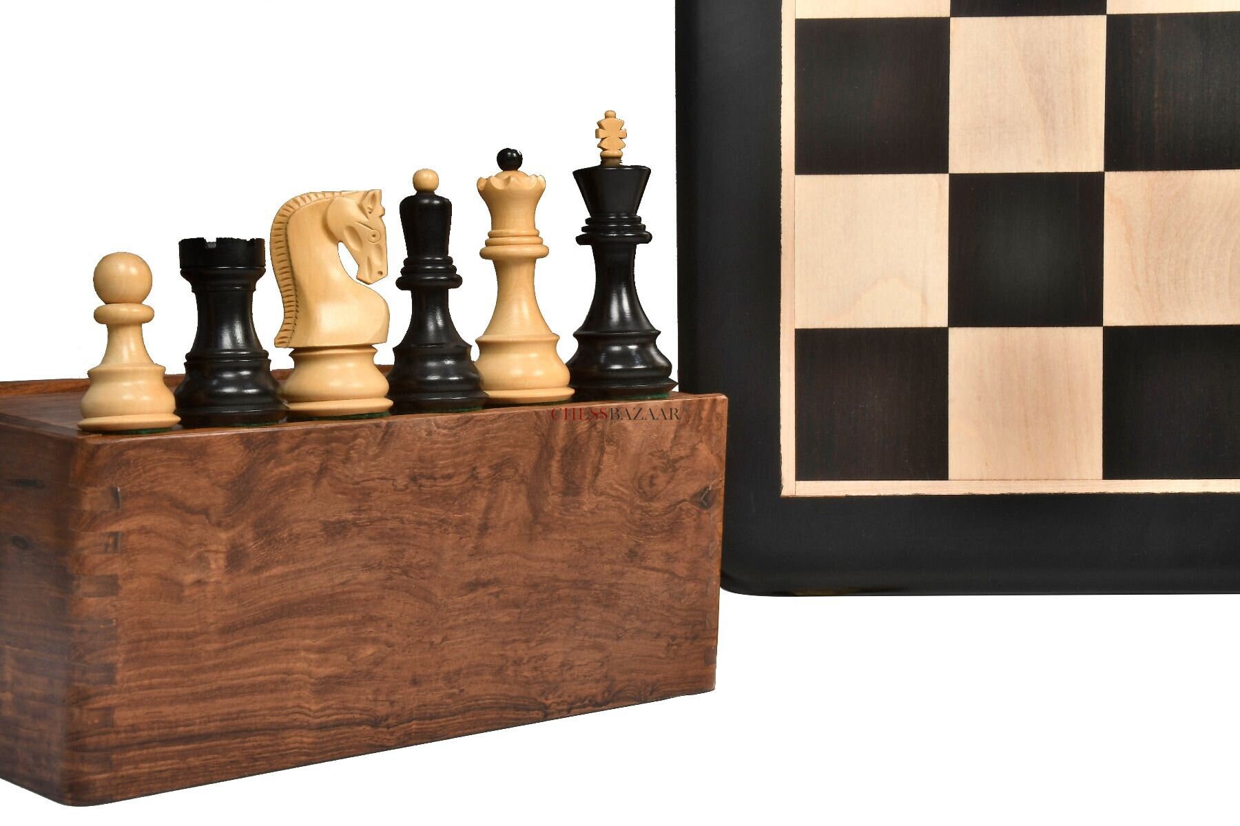 French Lardy Staunton Chess Set Ebonized & Boxwood Pieces with Classic  Walnut Board & Box - 3.75 King
