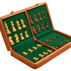 Traveling Magnetic Chess Set Hand Made Staunton Shesham Wood 14 x 14 Inches from India. SKU: S1232 image 1