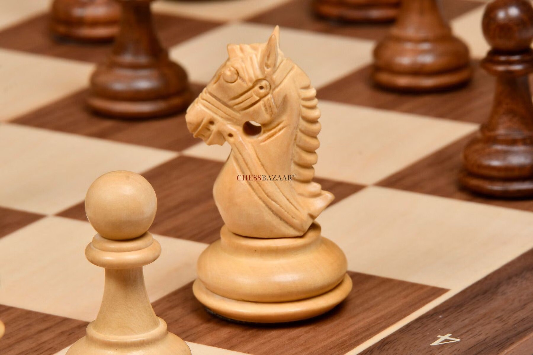 Combo of The Bridle Study Analysis Chess Pieces in Sheesham and Boxwood  with Walnut Maple Wooden