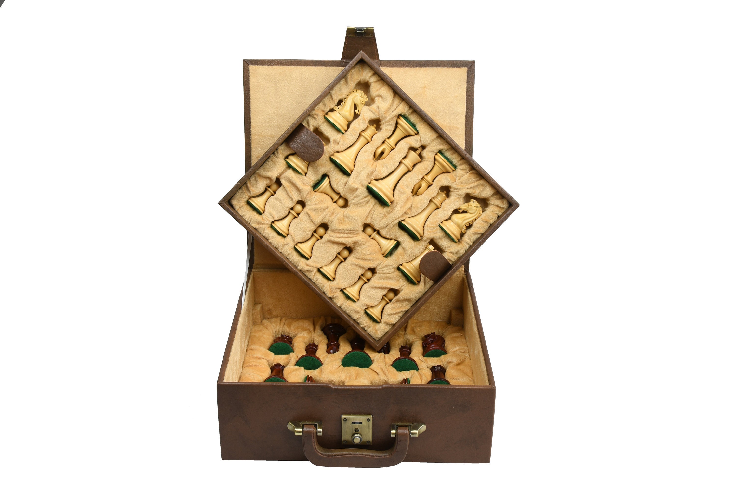 Chess Set Storage Box Brown Leatherette Coffer With Double Etsy Canada