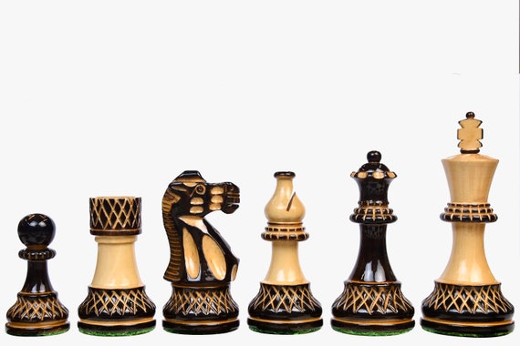 Vienna Coffee House Antique Reproduction Chess Set Lacquered Ebonized &  Boxwood Pieces