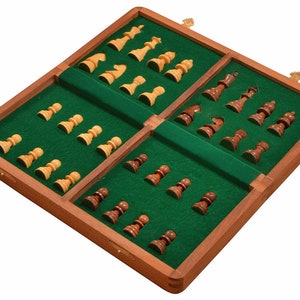 Traveling Magnetic Chess Set Hand Made Staunton Shesham Wood 14 x 14 Inches from India. SKU: S1232 image 4