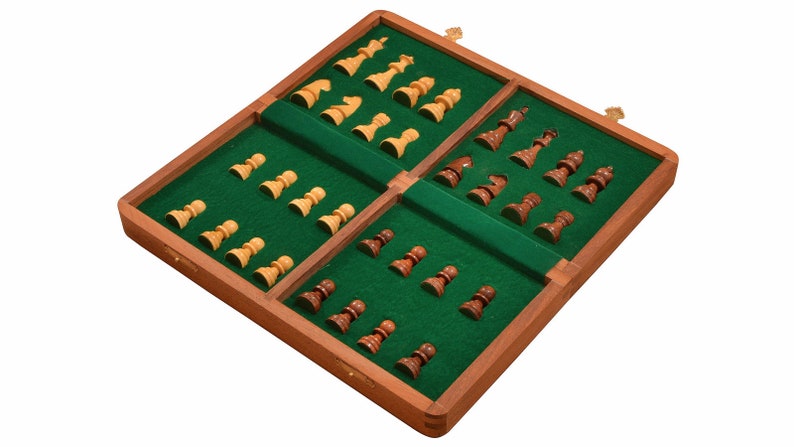 Traveling Magnetic Chess Set Hand Made Staunton Shesham Wood 14 x 14 Inches from India. SKU: S1232 image 4