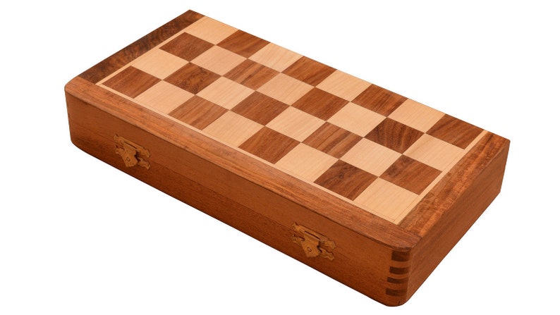 Traveling Magnetic Chess Set Hand Made Staunton Shesham Wood 14 x 14 Inches from India. SKU: S1232 image 5