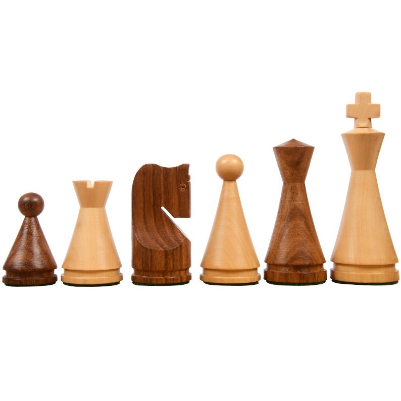 German Knight Plastic Chess Set Brown & Natural Wood Grain Pieces - 3.9  King