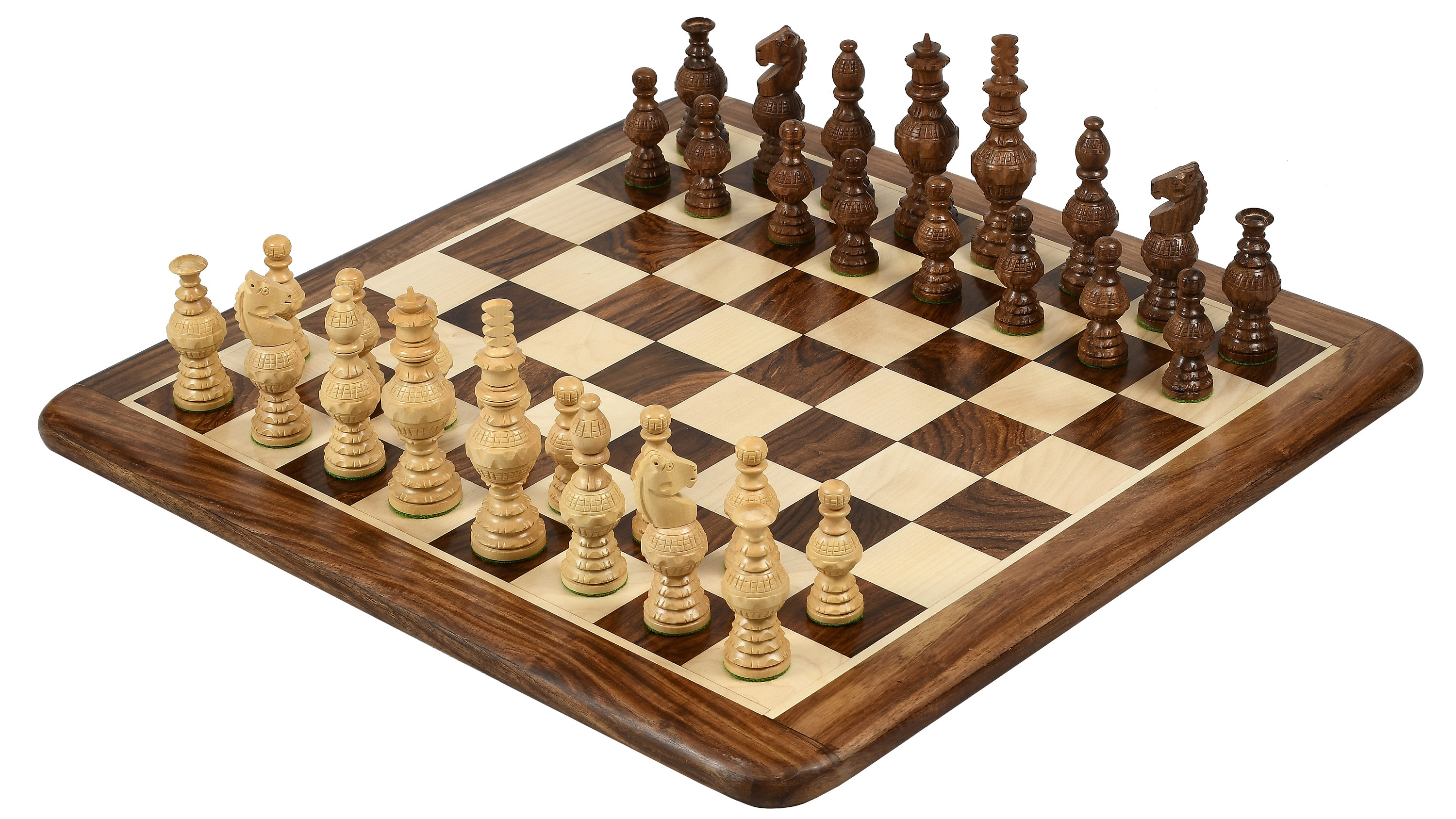 Combo of The Traditional Indian Hand Carving Chess Pieces in Sheesham & Box  Wood - 5.1 King with Chess Board