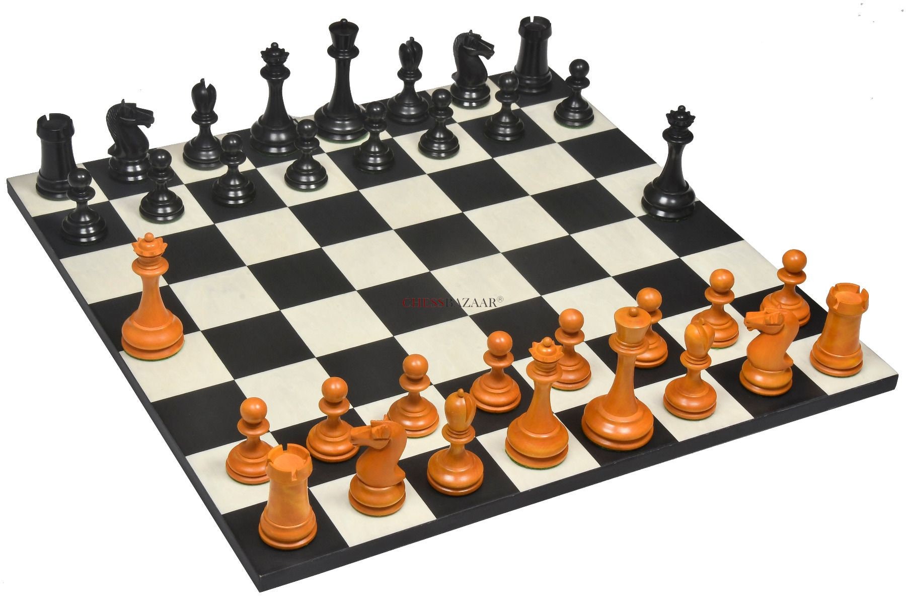 Combo of Reproduced 90s French Chavet Championship Tournament Chess Pieces  V2.0 in Ebonized / Box Wood 