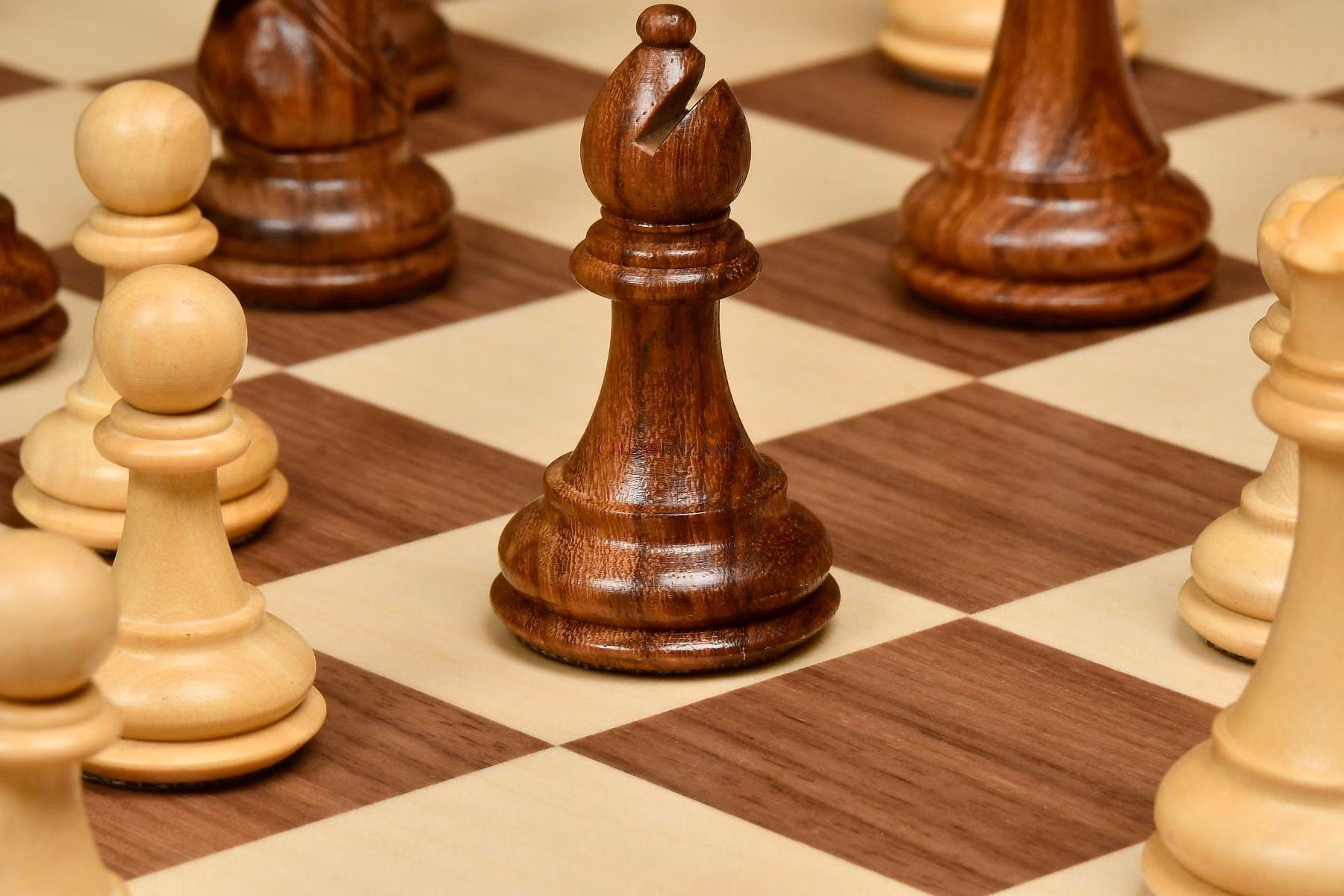 Combo of The Bridle Study Analysis Chess Pieces in Sheesham and Boxwood  with Walnut Maple Wooden