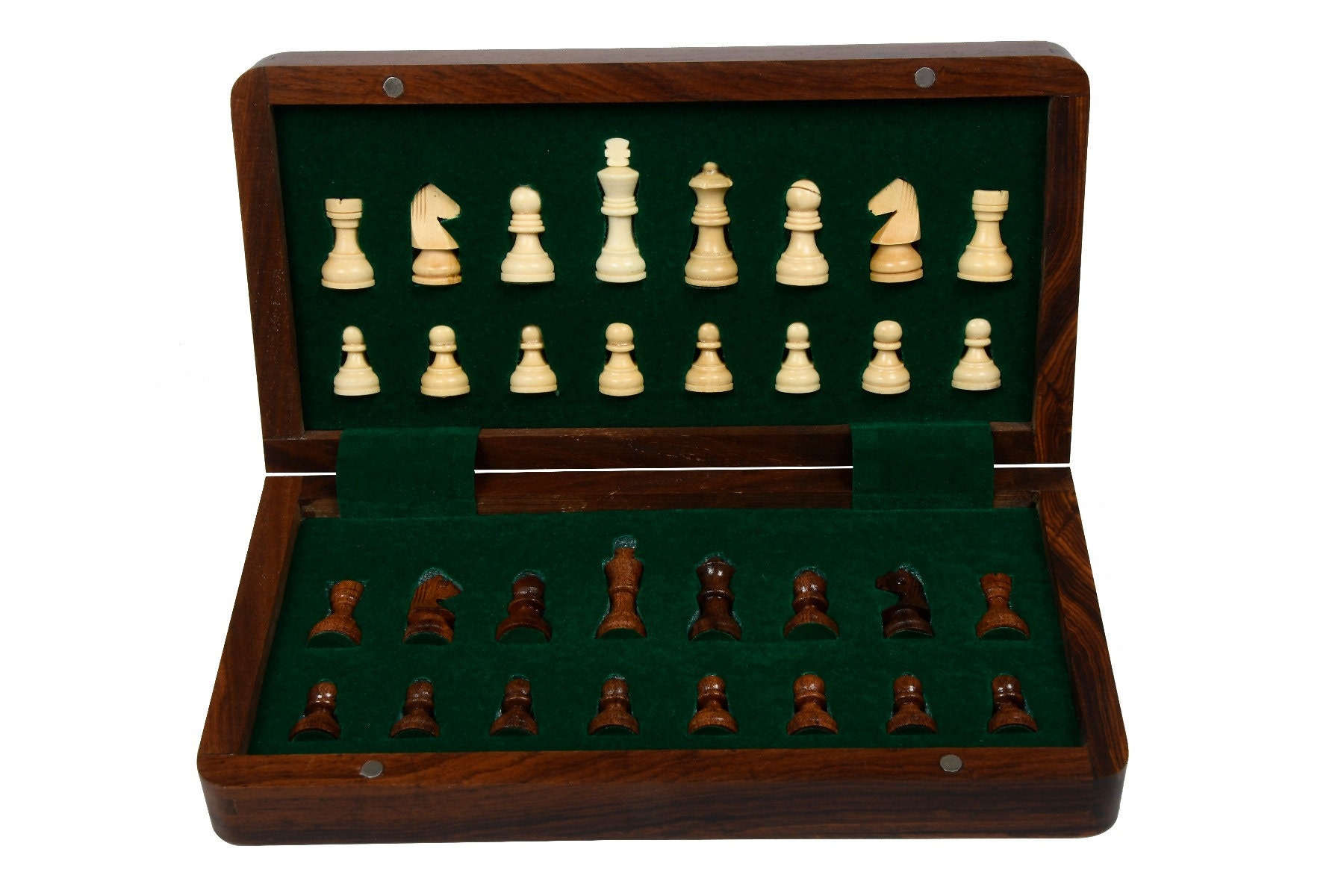 Travel Chess Set Folding Magnetic lacquer finish Sheesham 10&quot; - Portable Chess Set - Foldable Chess Set Board - Travel Friendly Chess Set