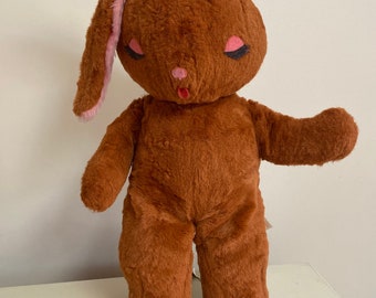 Vintage Rushton Brown Sleeping Bunny Rabbit Plush Stuffed Animal