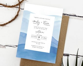 Blue Sea Destination Wedding Invite Sample, Modern Watercolour Blue Wedding, Beach Wedding, Blue Wedding, Blue Watercolour, BTS