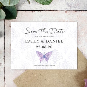 Butterfly Purple Watercolour Wedding Save the Date, Butterfly wedding, Lilac, Lavender, Purple Wedding, Butterfly save the date, BLO