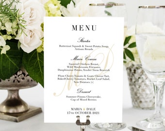 Wedding Menu, Gold Elegant Calligraphy