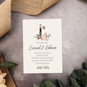 Couple Portrait Floral Wedding Invite, Couple illustration, Bespoke, Fun Summer Wedding, Floral Wedding Invitation, PP