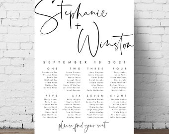 Modern Calligraphy Wedding Table Plan, Contemporary Seating Chart