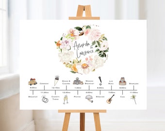 Blush Roses Lily Pastel Floral Wedding Order of the Day Sign,  wedding timeline