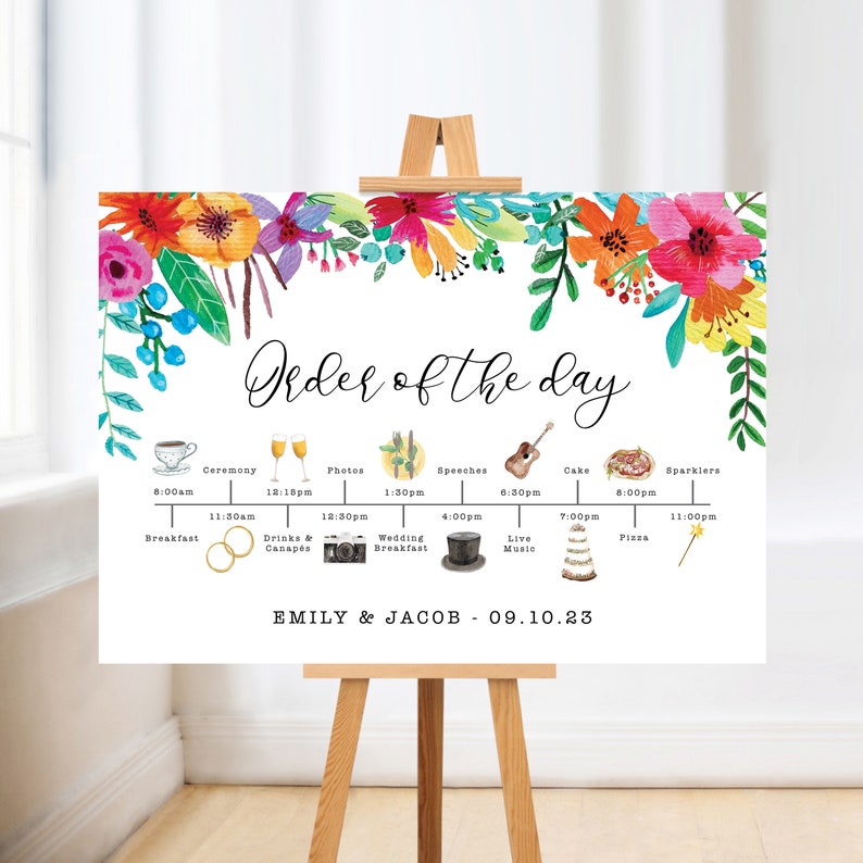 Example Name Colourful Events Colourful Floral Fun Order of the Day Sign, Bright Flowers Fiesta ...