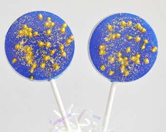 Blue and Gold Lollipops, Wedding favors, hard candy lollipops, birthday party favors, SET OF 6