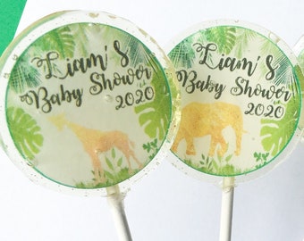 Jungle Safari baby shower custom lollipops favors, Jungle baby shower favors, Safari treats, Zoo animal candy, jungle suckers  SET OF 6