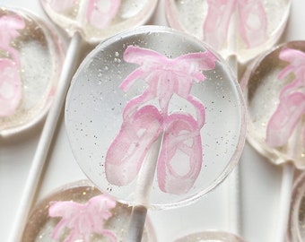 Ballet shoes inspired lollipops, ballerina theme party favors, pink ballet shoes baby shower, ballerina shoes candy suckers. SET OF 6
